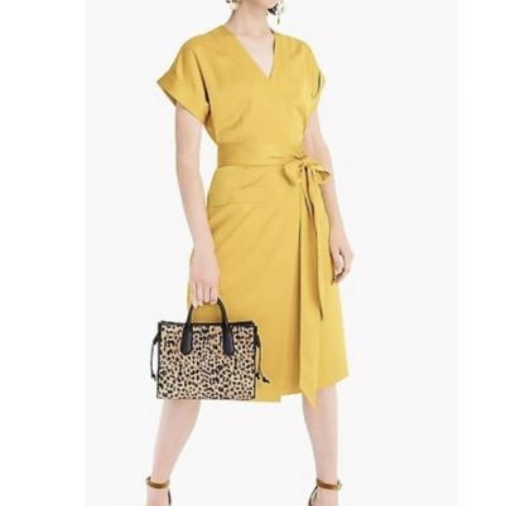 J Crew Satin Wrap Dress Yellow Gold Small